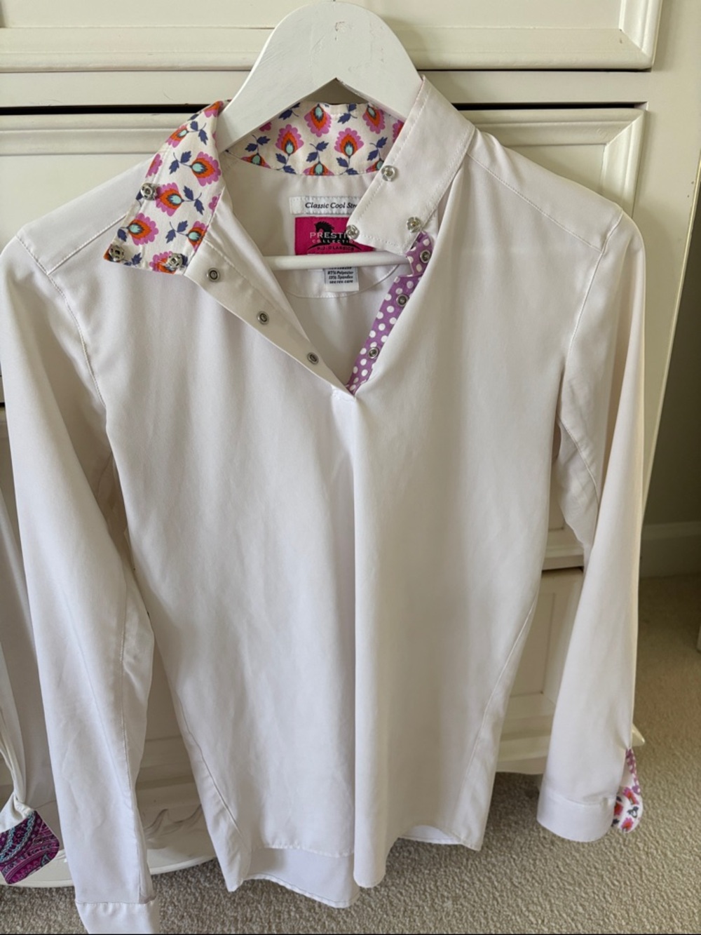 Priscilla of Boston White Long-Sleeve V-Neck Top with Floral Trim
